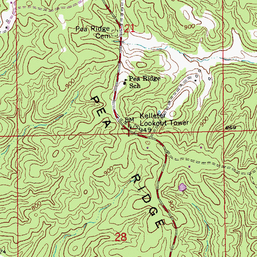 Topographic Map of Kelleter Lookout Tower, MO