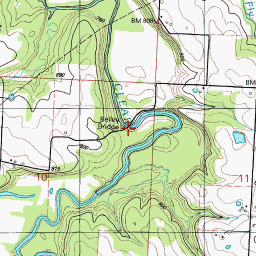 Topographic Map of Kelley Bridge, MO