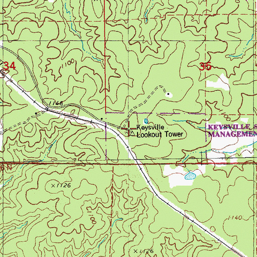 Topographic Map of Keysville Lookout Tower, MO
