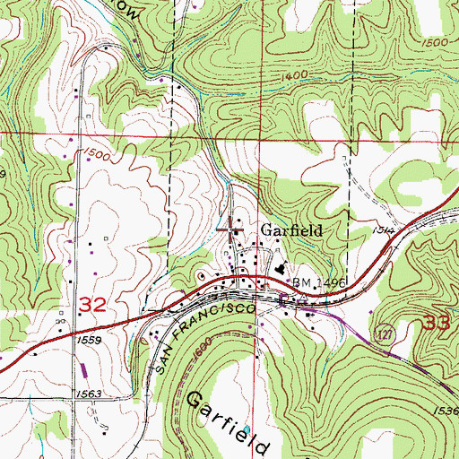 Topographic Map of Garfield Baptist Church, AR