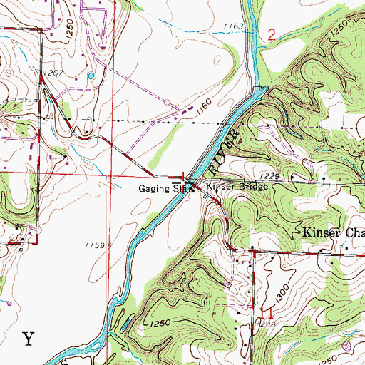 Topographic Map of Kinser Bridge, MO
