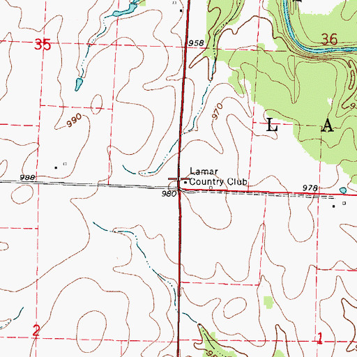 Topographic Map of Lamar Country Club, MO
