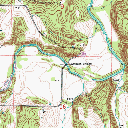 Topographic Map of Lambeth Bridge, MO