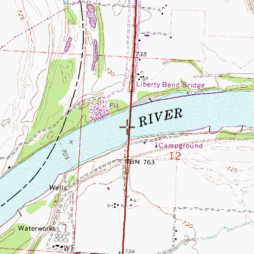 Topographic Map of Liberty Bend Bridge, MO