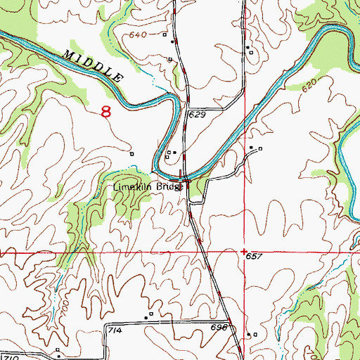 Topographic Map of Limekiln Bridge, MO