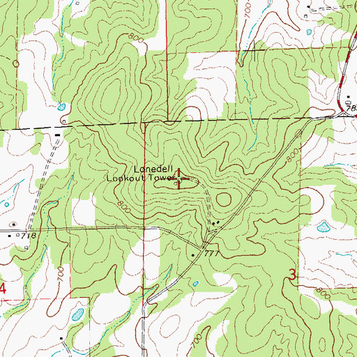 Topographic Map of Lonedell Lookout Tower, MO
