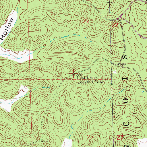Topographic Map of Lost Creek Lookout Tower, MO