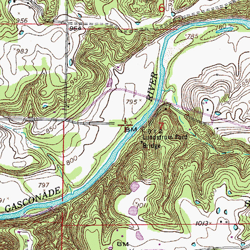 Topographic Map of Lundstrum Ford Bridge, MO