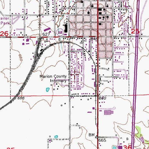 Topographic Map of Marion County Infirmary, MO
