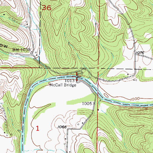 Topographic Map of McCall Bridge, MO
