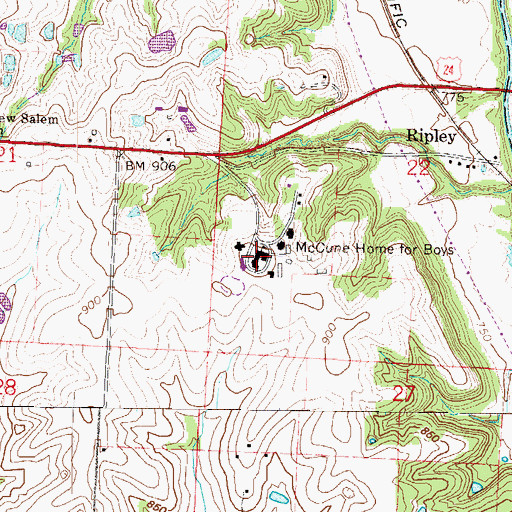 Topographic Map of McCune Home for Boys, MO