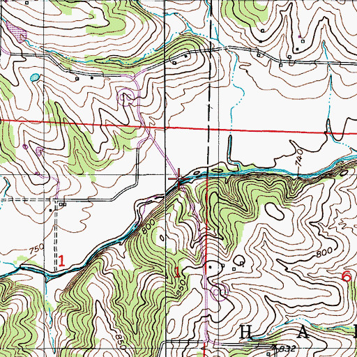 Topographic Map of McDowell Bridge, MO