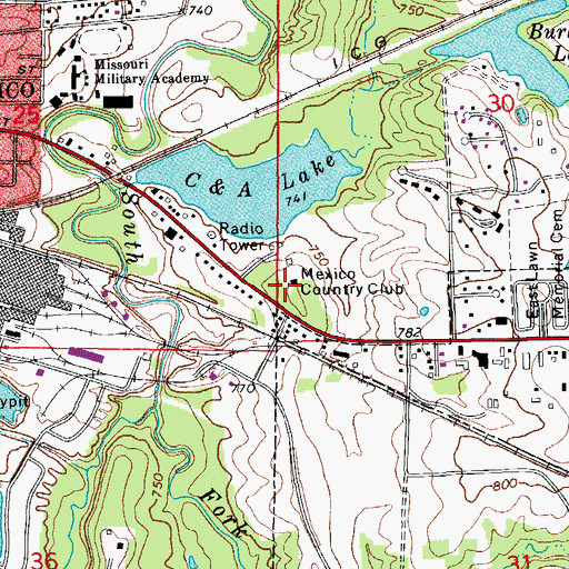 Topographic Map of Mexico Country Club, MO