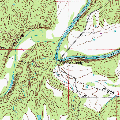 Topographic Map of Millsap Bridge, MO
