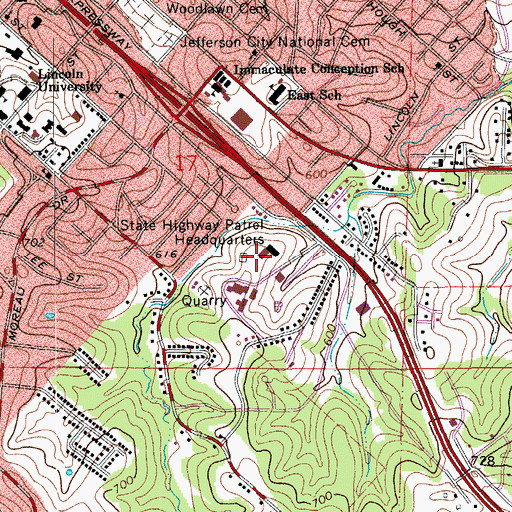 Topographic Map of Missouri State Highway Patrol Headquarters, MO
