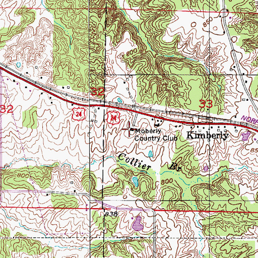 Topographic Map of Moberly Country Club, MO