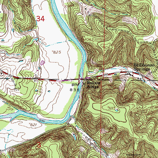 Topographic Map of Mokane Bridge, MO