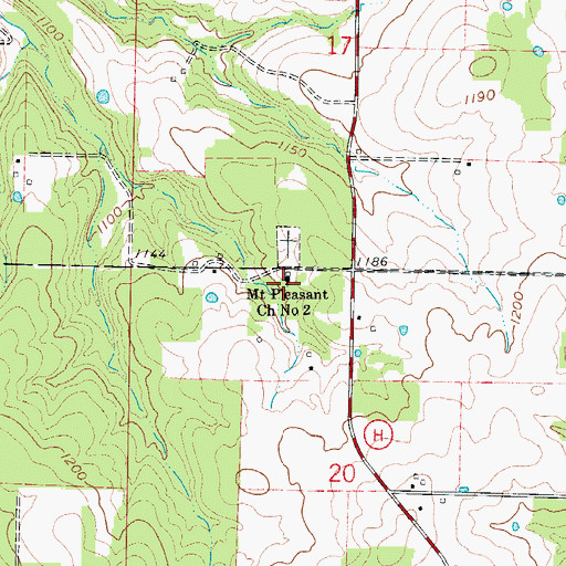 Topographic Map of Mount Pleasant Church Number 2, MO