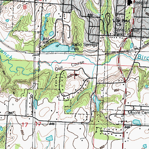 Topographic Map of Nevada Country Club, MO