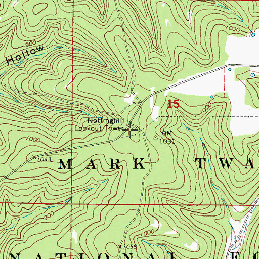 Topographic Map of Nottinghill Lookout Tower, MO