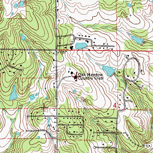 Topographic Map of Oak Meadow Country Club, MO