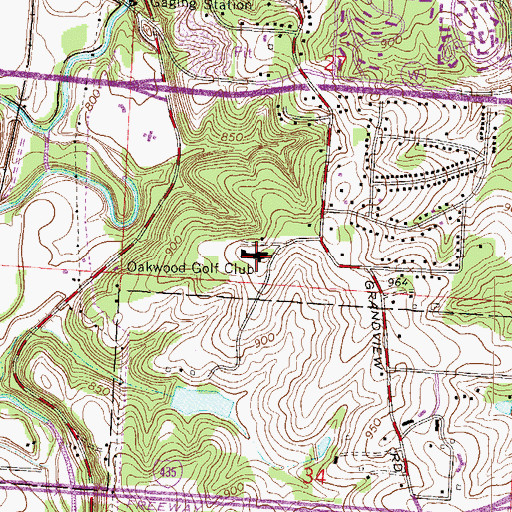 Topographic Map of Oakwood Golf Club, MO