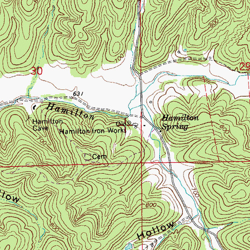 Topographic Map of Old Hamilton Works, MO