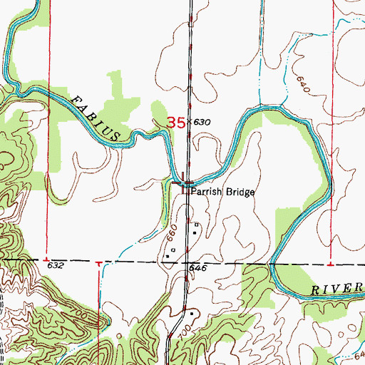 Topographic Map of Parrish Bridge, MO