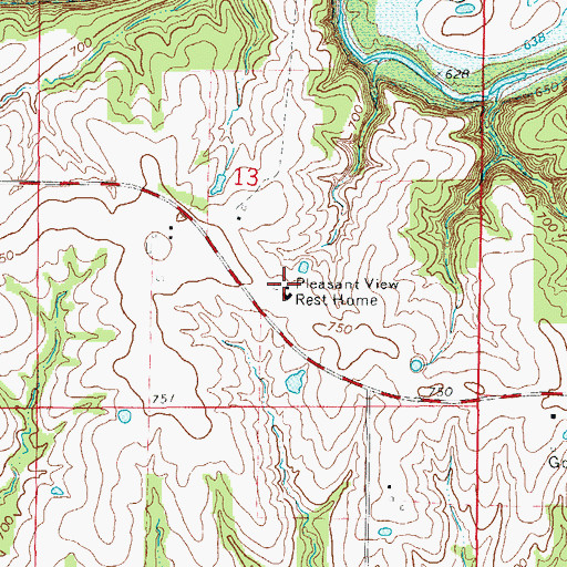 Topographic Map of Pleasant View Rest Home, MO