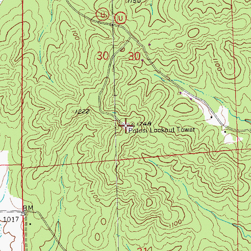 Topographic Map of Potosi Lookout Tower, MO