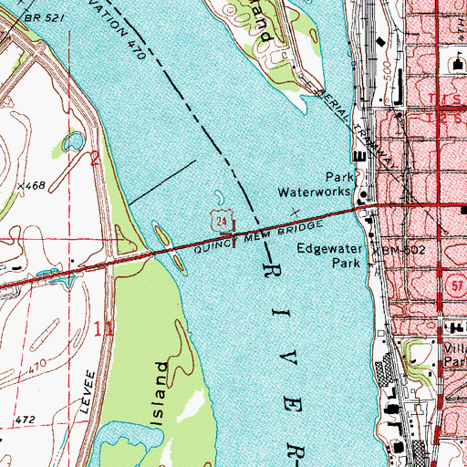Topographic Map of Quincy Memorial Bridge, MO