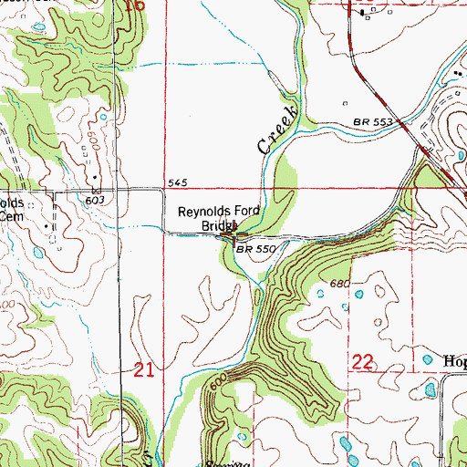 Topographic Map of Reynolds Ford Bridge, MO