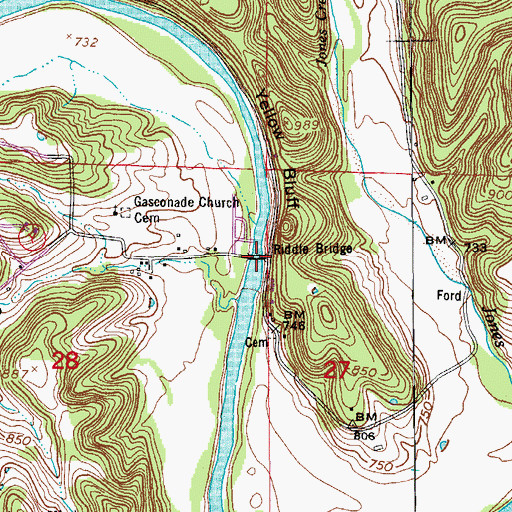 Topographic Map of Riddle Bridge, MO