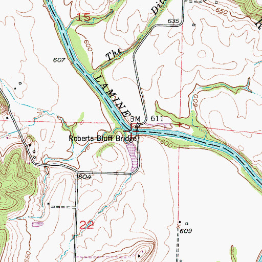 Topographic Map of Roberts Bluff Bridge, MO