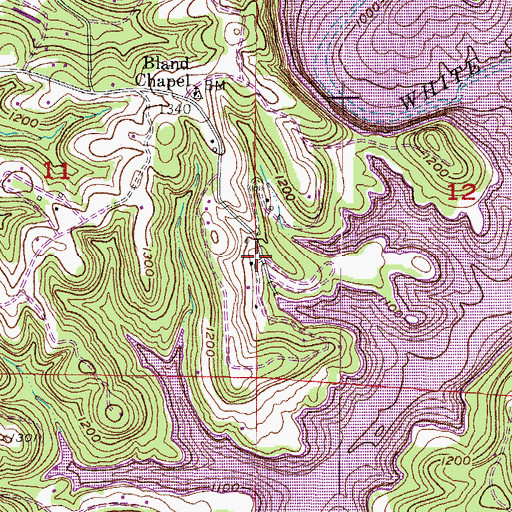 Topographic Map of Green Acres, AR