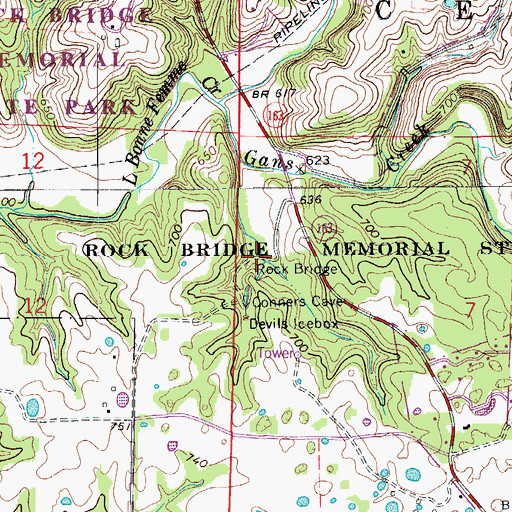 Topographic Map of Rock Bridge, MO