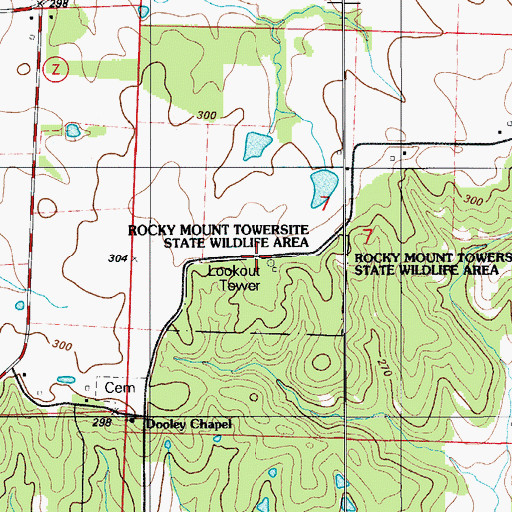 Topographic Map of Rocky Mount Lookout Tower, MO