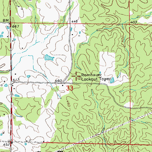 Topographic Map of Rombauer Lookout Tower, MO