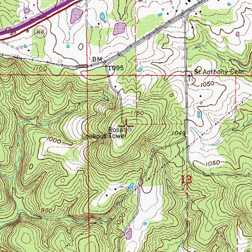 Topographic Map of Rosati Lookout Tower, MO