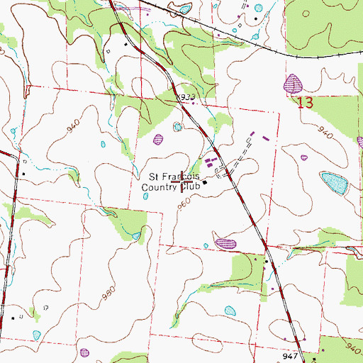 Topographic Map of Saint Francois Country Club, MO