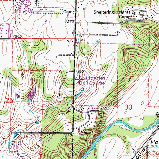 Topographic Map of Shady Acres Golf Course, MO