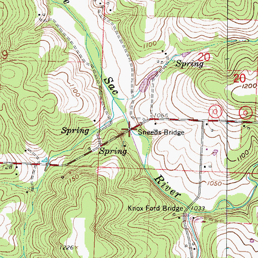 Topographic Map of Sneeds Bridge, MO