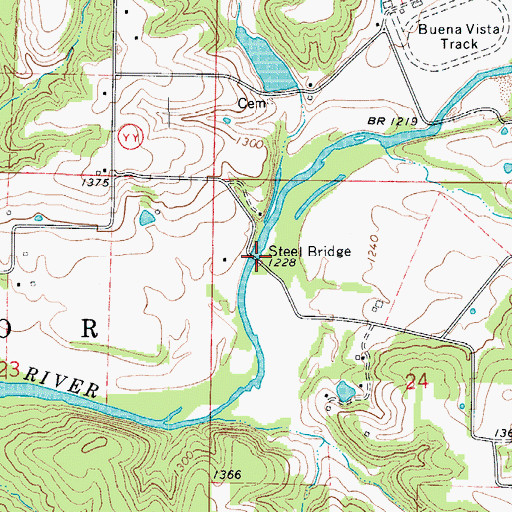 Topographic Map of Steel Bridge, MO