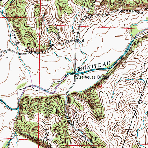 Topographic Map of Steelhouse Bridge, MO