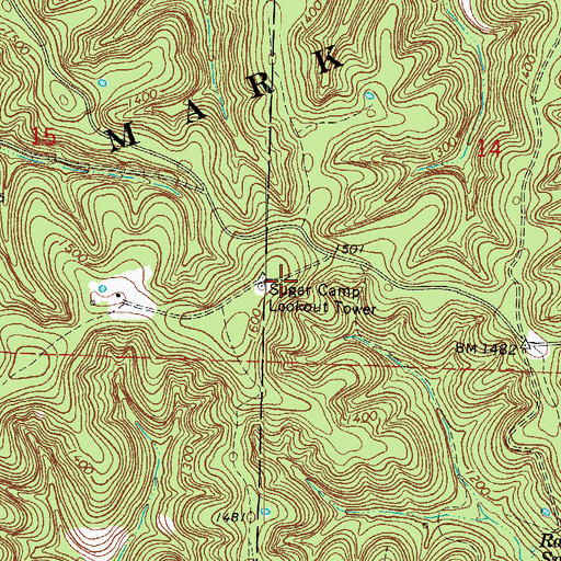Topographic Map of Sugar Camp Lookout Tower, MO