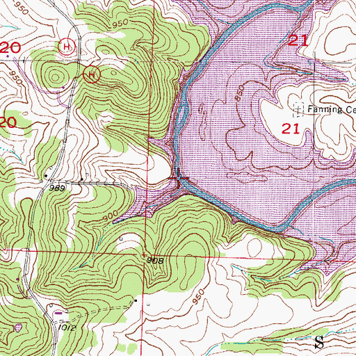 Topographic Map of Suttee Bridge, MO
