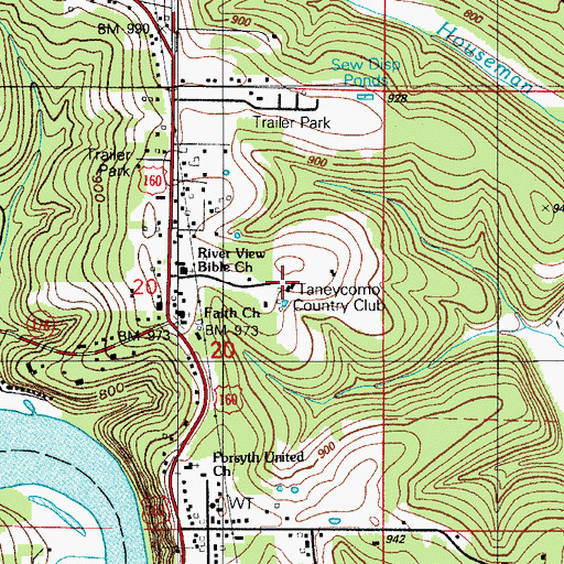Topographic Map of Taneycomo Country Club, MO