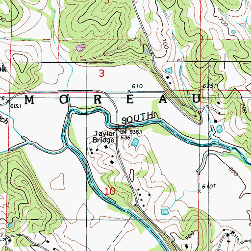 Topographic Map of Taylor Bridge, MO