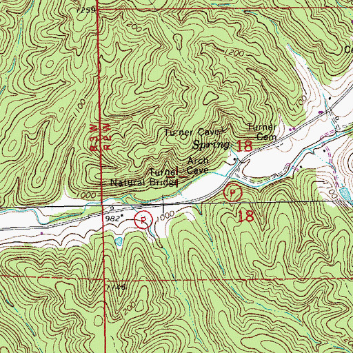 Topographic Map of Turner Natural Bridge, MO