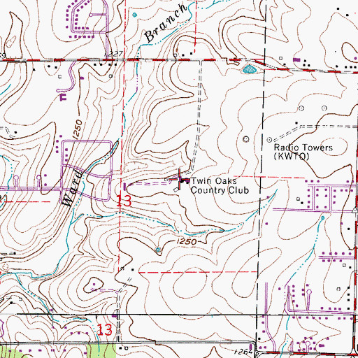 Topographic Map of Twin Oaks Country Club, MO